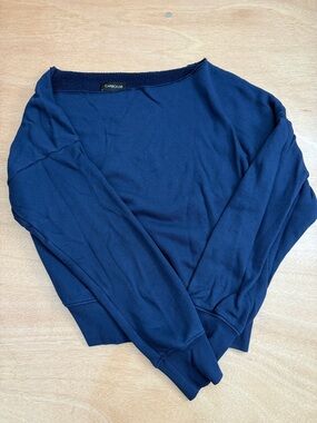 Carbon38 Dark Navy Blue Women's Sexy Off Shoulder Sweatshirt